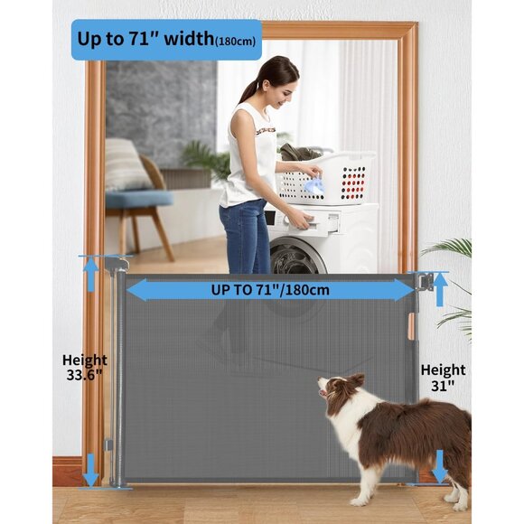 Retractable Baby pet Gate for Doorways and Stairs Indoor & Outdoor 33x71 easy - Picture 2 of 6